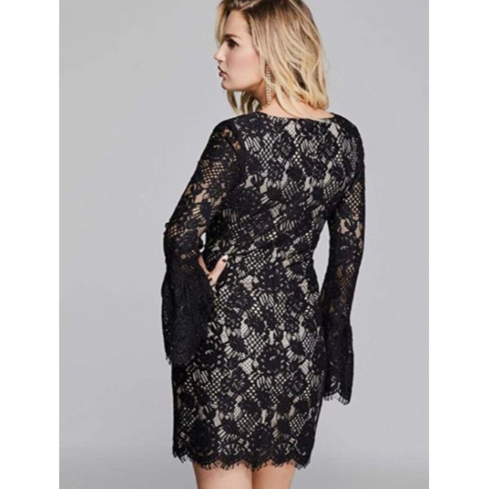 NWT Marciano Women's Black Nylon Enchant Lace Long Sleeve Dress Size Large 1750 - Picture 4 of 15